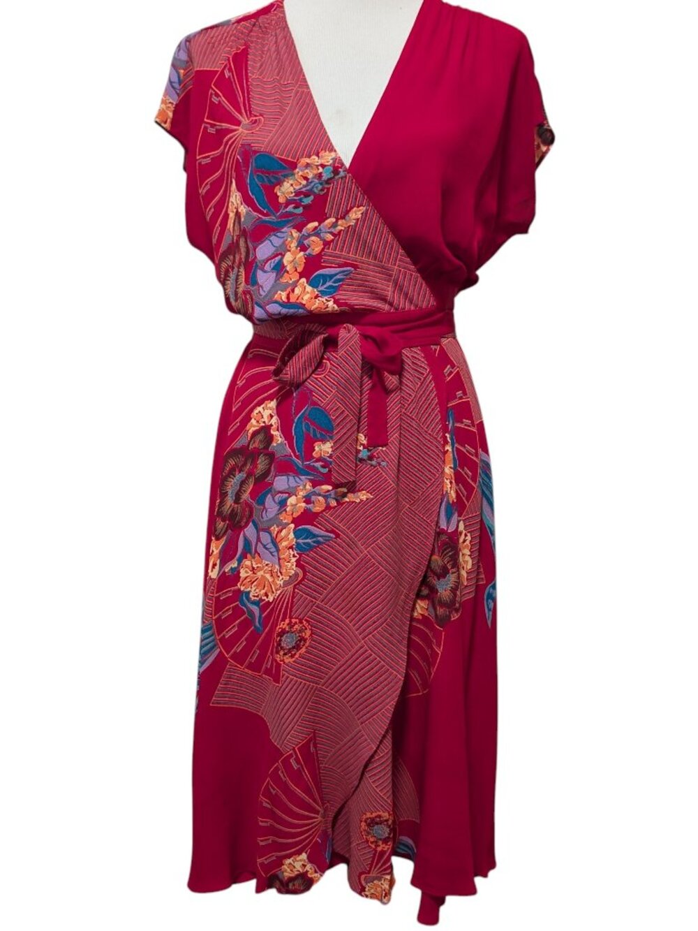 Vintage Charlie California Size XS/ S? Red Floral Geometric Wrap Top Skirt Set